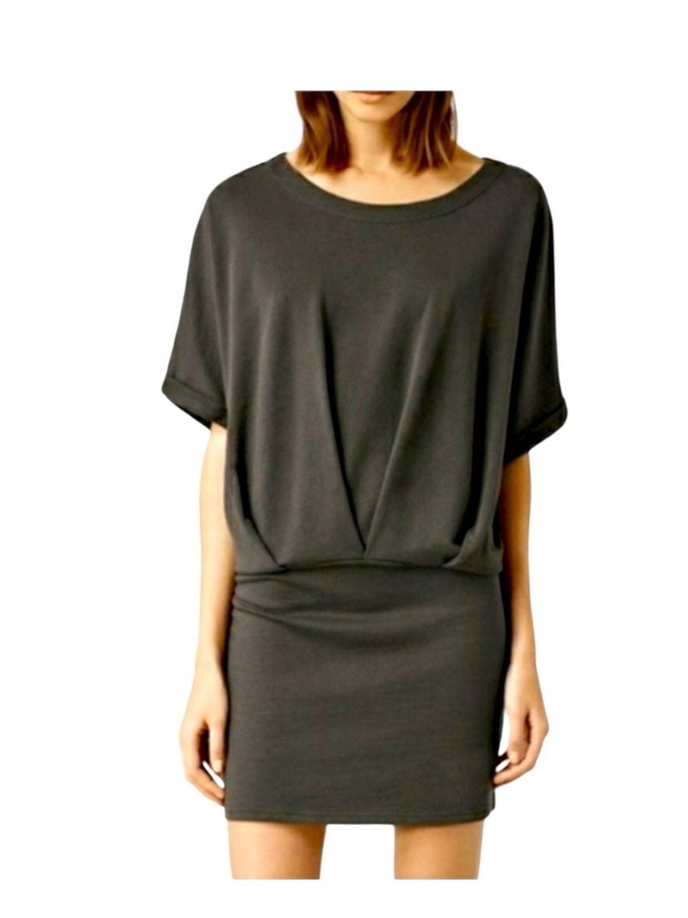 AllSaints Lea Mal Brown/Charcoal Draped Cotton Dress US 6 - Picture 6 of 8